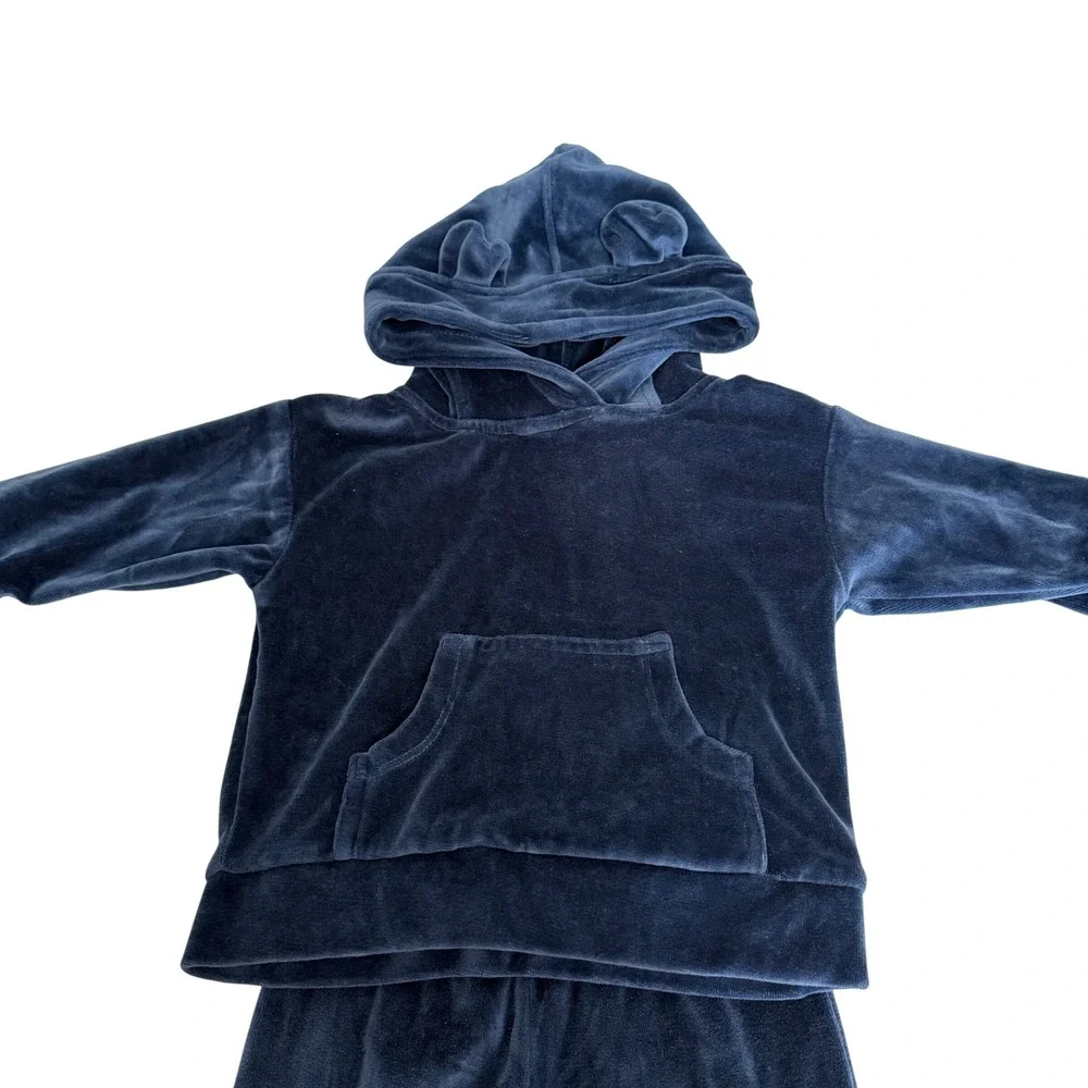 Kate Quinn Navy Blue Velour Organic Cotton Hoodie and Joggers Bear Ears 12-18M
